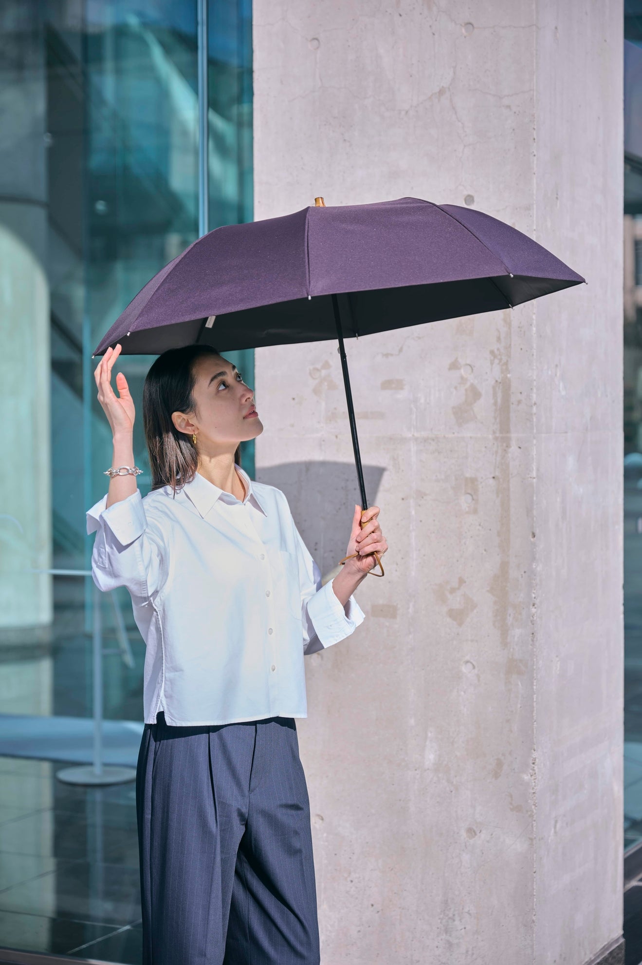 完全遮光100% 2段EASY 折りたたみ日傘/ニュートラル(55cm)