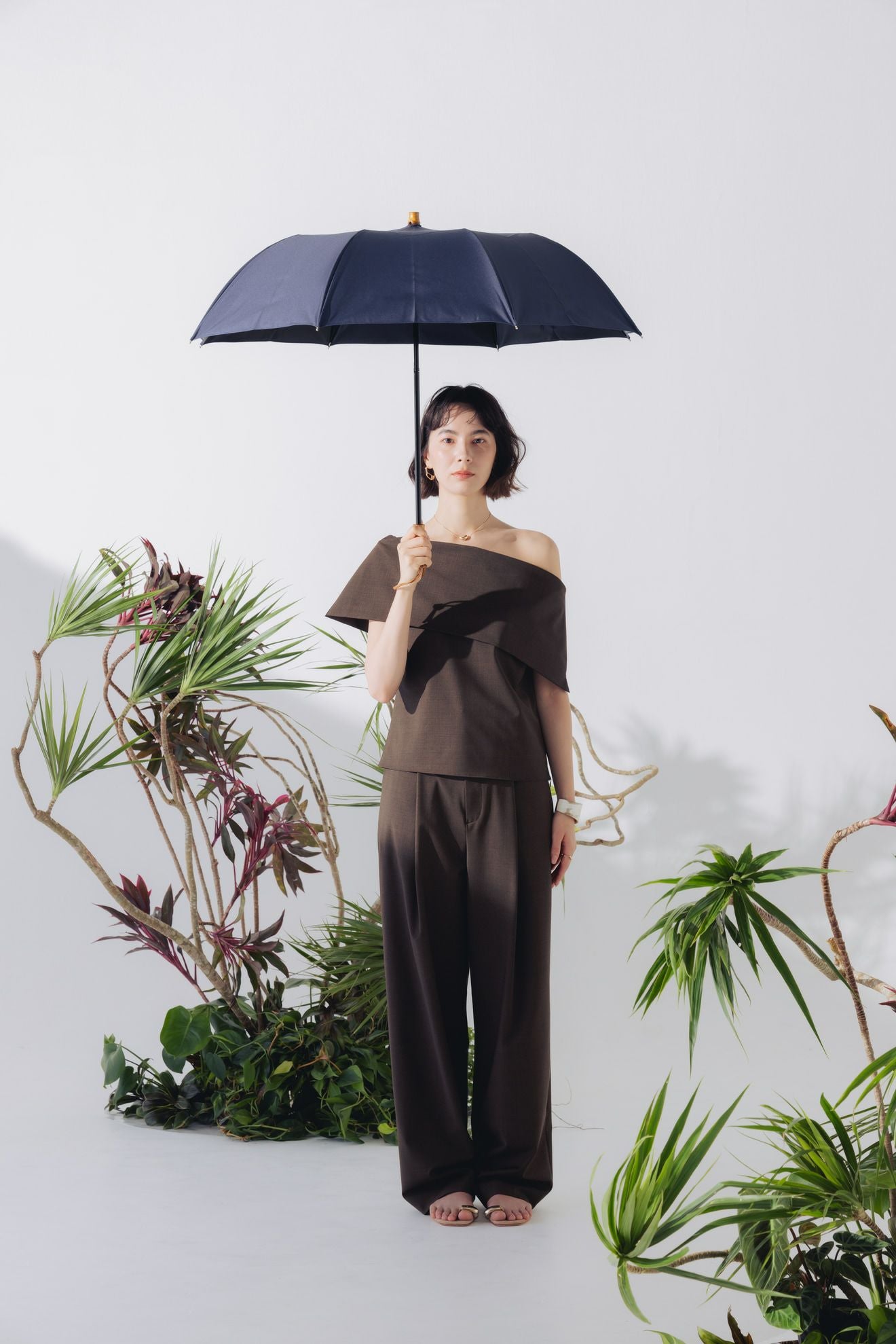 完全遮光日傘 UV100%カット 2段EASY 折りたたみ日傘 ニュートラル