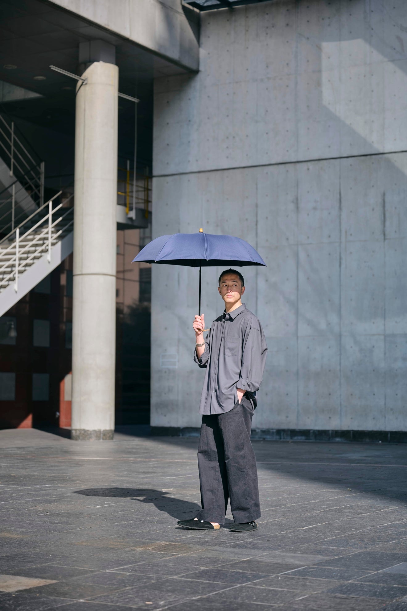 完全遮光100% 2段EASY 折りたたみ日傘/ニュートラル(55cm)