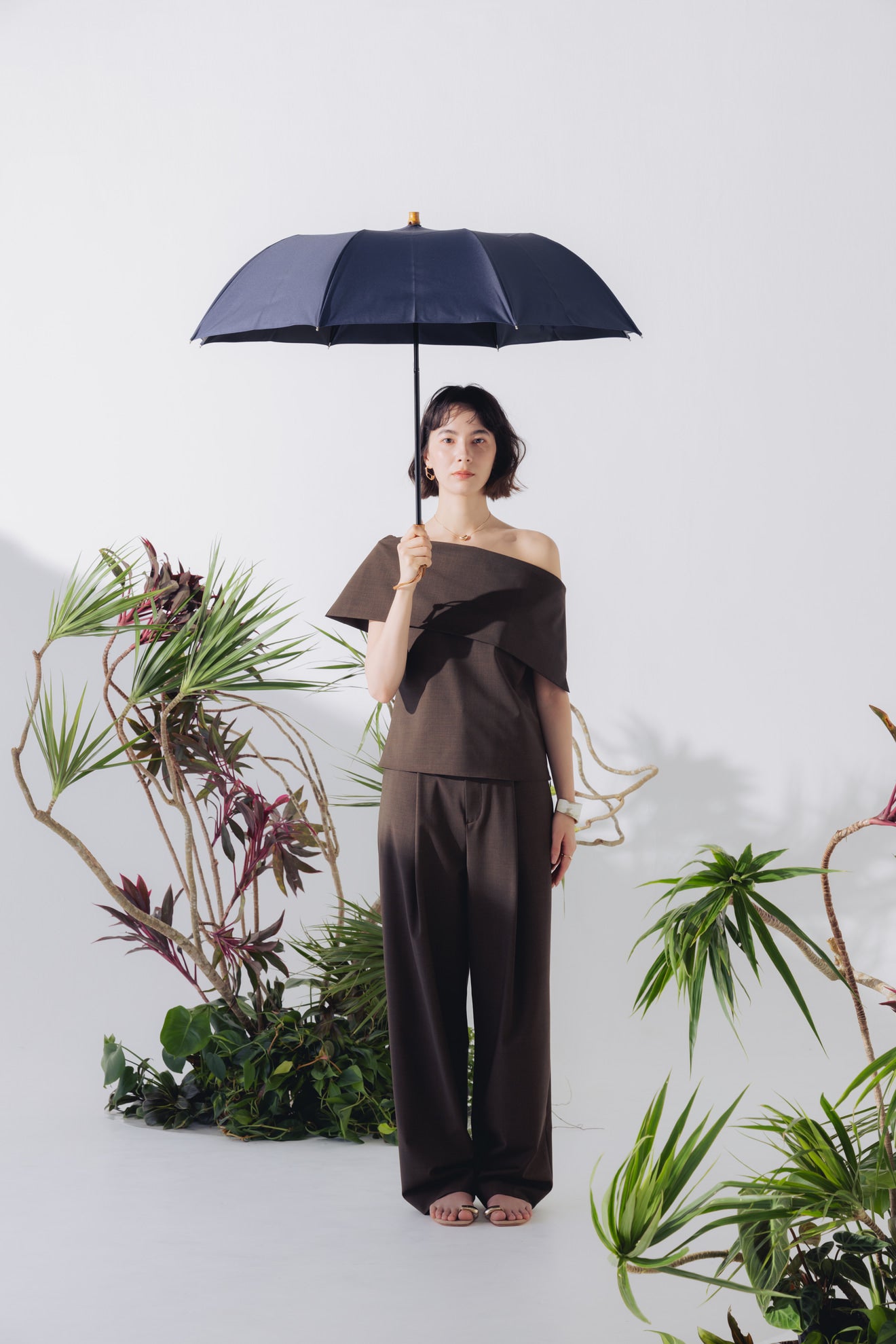 完全遮光100% 2段EASY 折りたたみ日傘/ニュートラル(55cm)