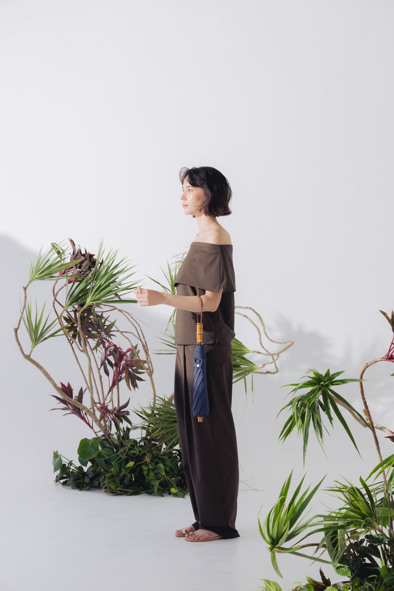 完全遮光100% 2段EASY 折りたたみ日傘/ニュートラル(55cm)